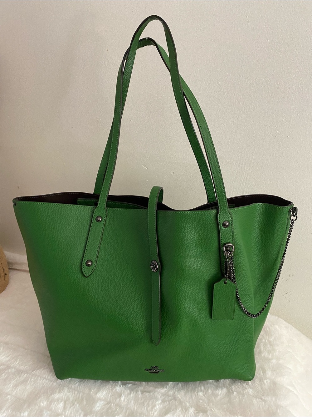 Coach Market Leather Tote Bag - Kelly Green Rebel Charm *Rare Color*